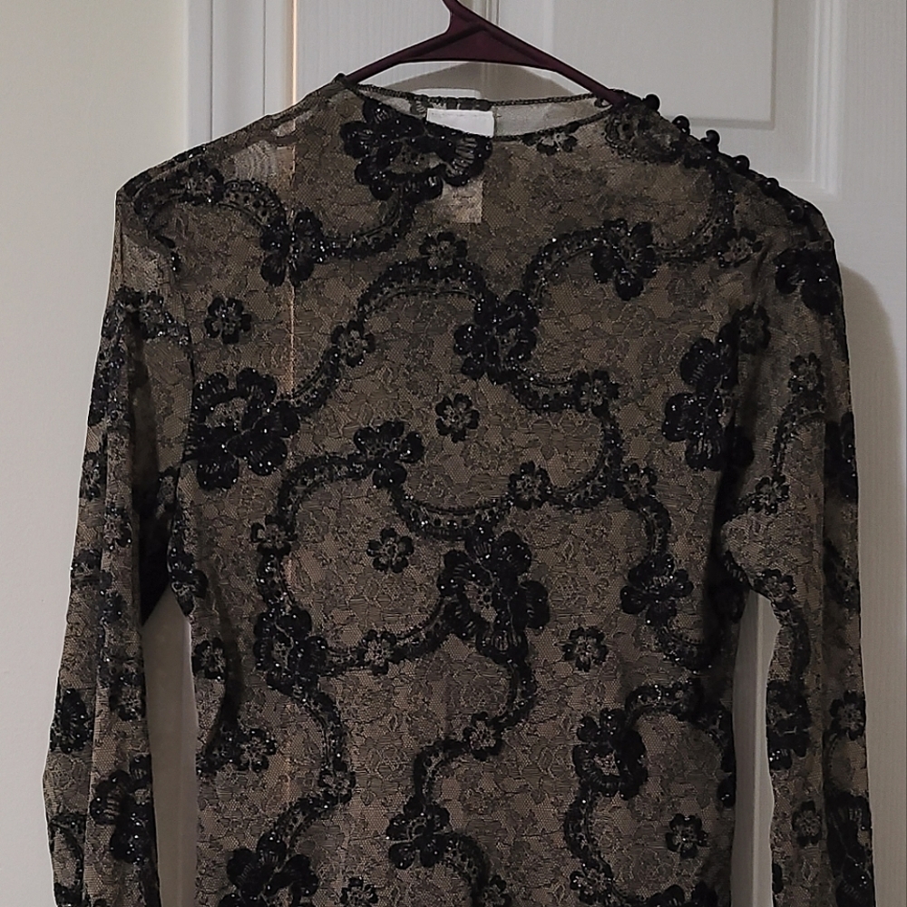 Lace and glitter sheer top